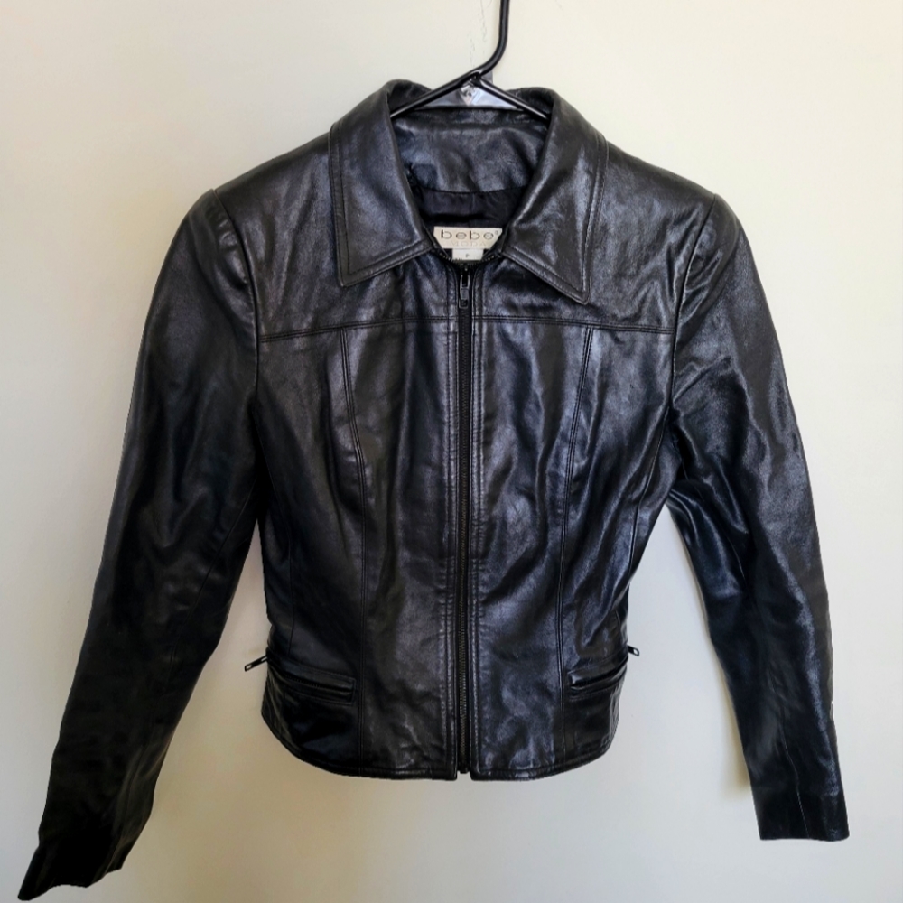 Black 100% leather jacket size P